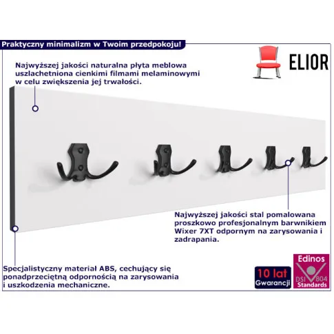 infografika wieszaka ściennego na kurtki dragan 5x bialy czarny