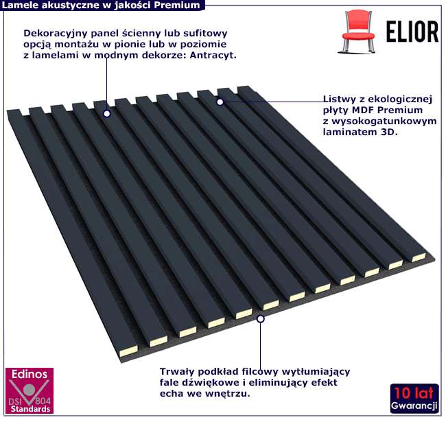 Ozdobny lamelowy panel ścienny na filcu Giznia
