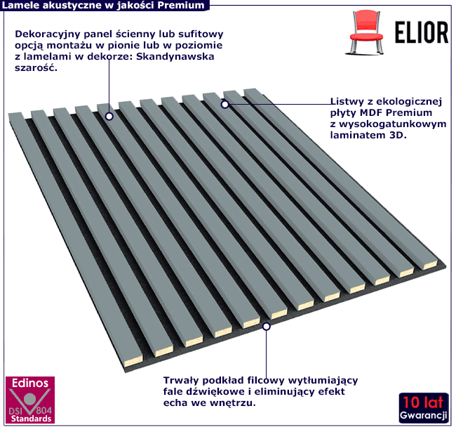 Ozdobny lamelowy panel ścienny na filcu Giznia