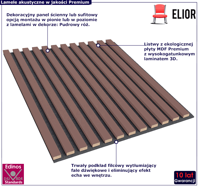 Ozdobny lamelowy panel ścienny na filcu Giznia