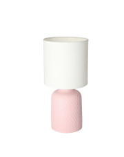 Różowa lampa stołowa z wytłoczonym wzorem na ceramicznej podstawie - V085-Sanati w sklepie Edinos.pl