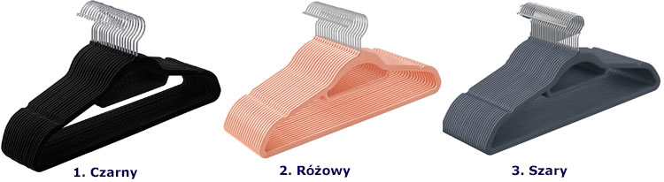 Kolory kompletu 20 wieszaków welurowych Nelora 3X