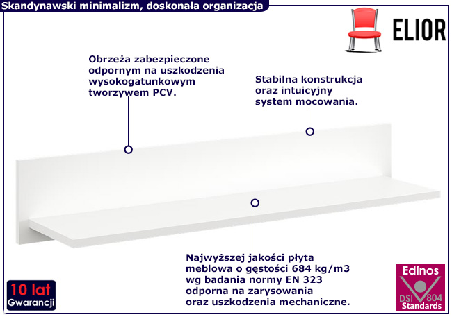 Biała minimalistyczna pólka ścienna Zena