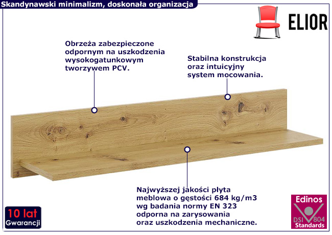 Minimalistyczna pólka ścienna w kolorze dąb artisan Zena