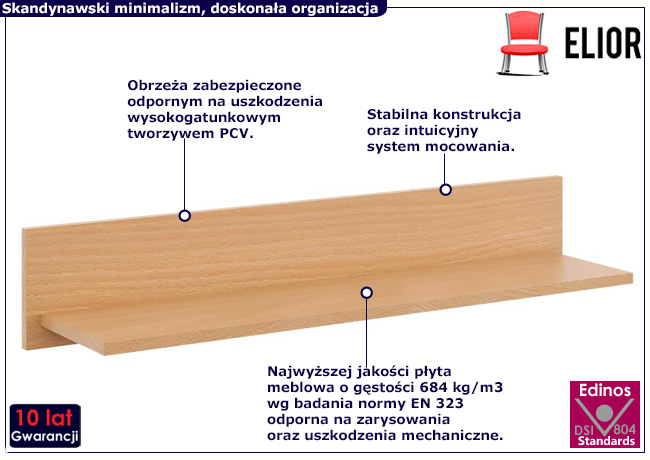 Minimalistyczna pólka ścienna w kolorze buk Lava