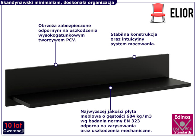 Minimalistyczna pólka ścienna w kolorze czarnym Renzo