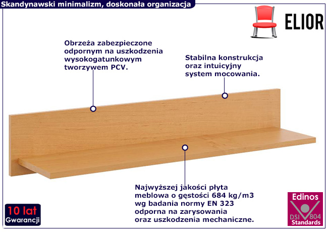 Minimalistyczna półka ścienna Zena olcha