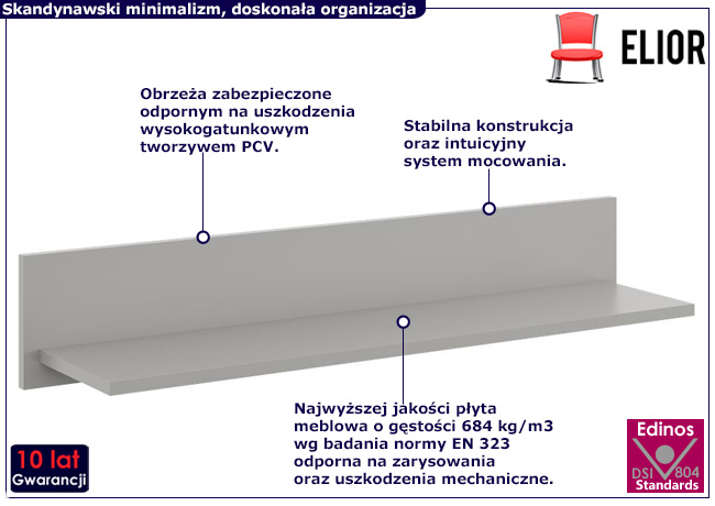 Skandynawska szara półka ścienna Zena