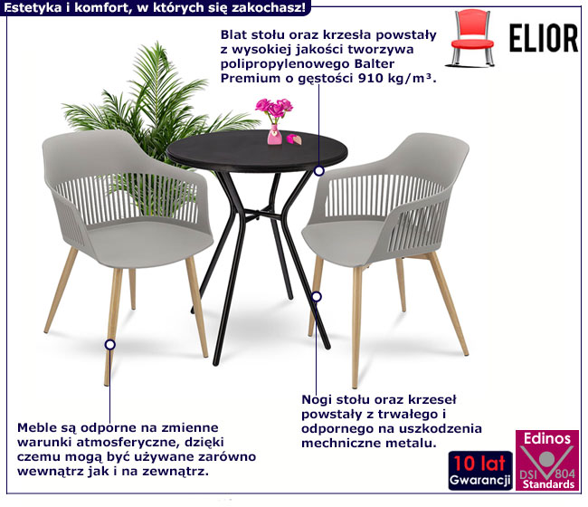 Stolik okrągły na balkon z 2 krzesłami Sarva