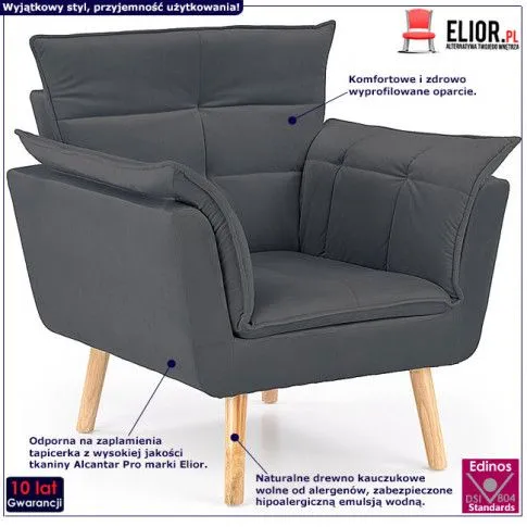 Fotografia Fotel wypoczynkowy do salonu Hygia - popielaty z kategorii Pozostałe fotele