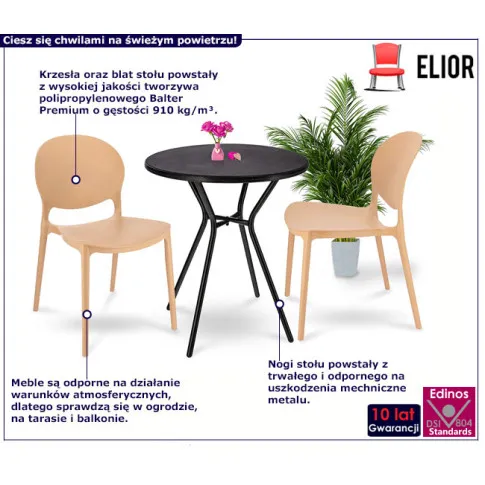 Czarno bezowy stolik z krzesłami do ogrodu Izis