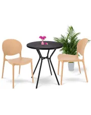 Okrągły stolik z krzesłami na balkon czarny + beżowy- Izis