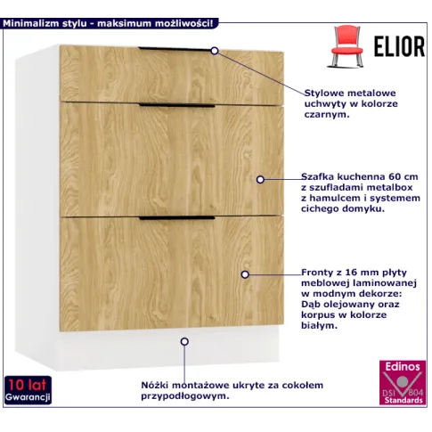 Kuchenna szafka z szufladami 60cm dąb olejowany Skania 13X