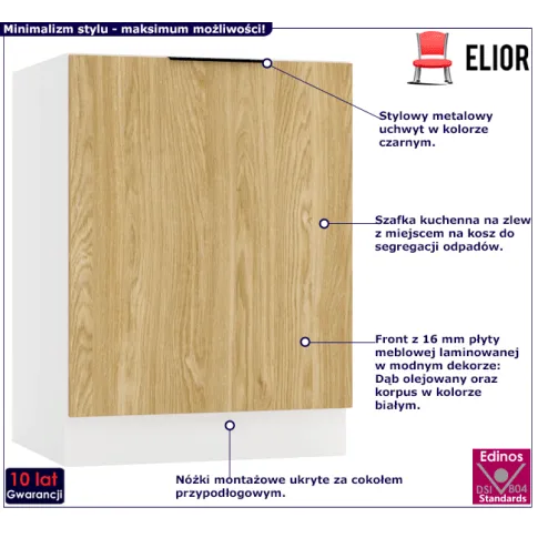 Kuchenna szafka pod zlew 60cm dąb olejowany Skania 15X