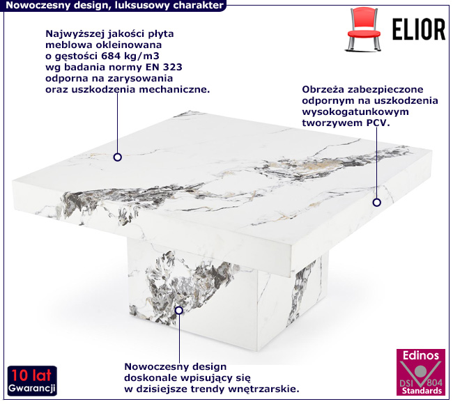 Biały nowoczesny stolik marmurkowy Tabou