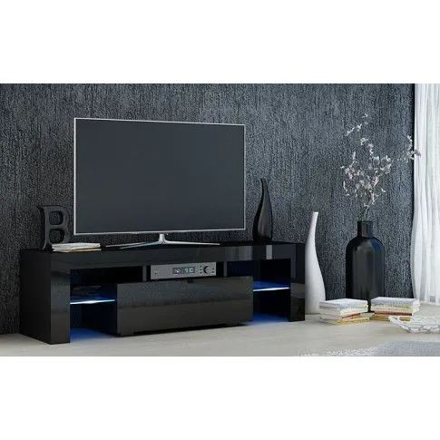 Zdjęcie lakierowana czarna szafka RTV z oświetleniem Rexton 2X | Edinos.pl