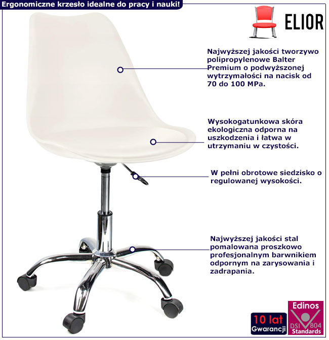 Biały obrotowy fotel do biurka w stylu skandynawskim Fosi 3X infografika