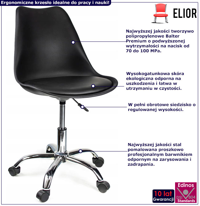 Czarne krzesło młodzieżowe do biurka Tunier 3X infografika