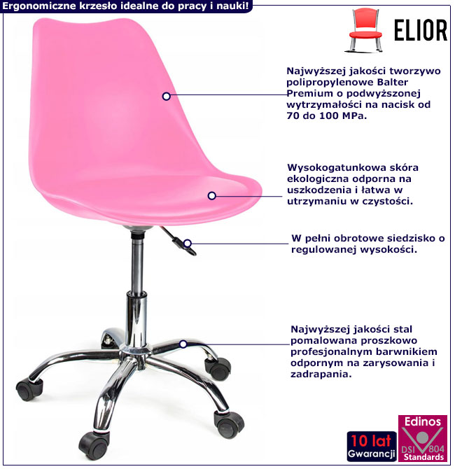 Różowe krzesło młodzieżowe do biurka Fosi 3X infografika