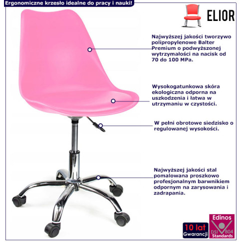 infografika różowego krzesła obrotowego z poduszką Fosi 3X