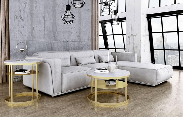 Wizualizacja stolika kawowego Melkor 3X beton+złoty