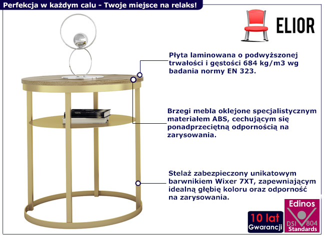 Stolik kawowy w stylu glamour Gorbi 3X dąb artisan+złoty