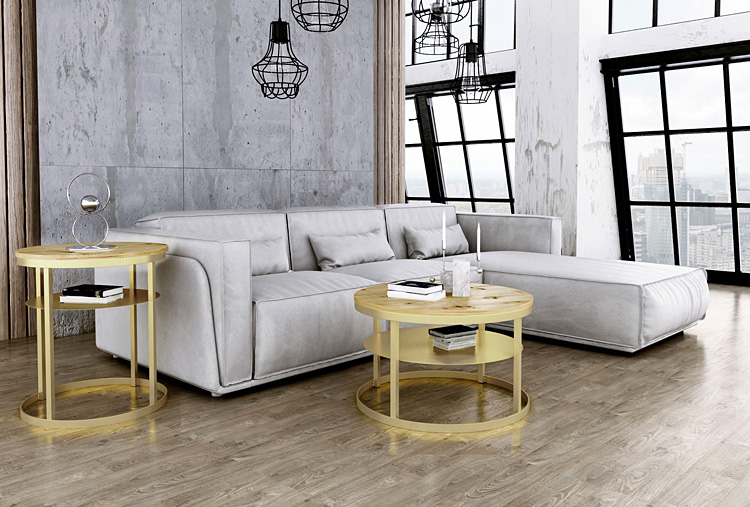 Wizualizacja stolika kawowego Nala 3X dąb artisan+złoty