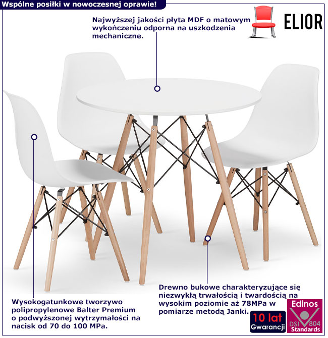 Infografika zestawu stół z 3 krzesłami Osato 4X