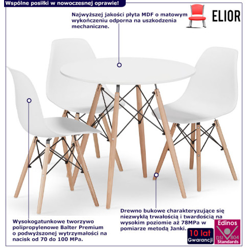 infografika nowoczesnego zestawu mebli kuchennych stół z 3 krzesłami Osato 4X