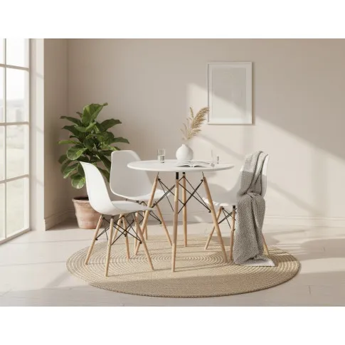 Komplet biały stół 80 cm z 3 krzesłami do kuchni   Nadikos 4X