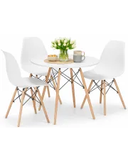 Komplet biały stół 80 cm z 3 krzesłami do kuchni - Nadikos 4X 12 kolorów w sklepie Edinos.pl