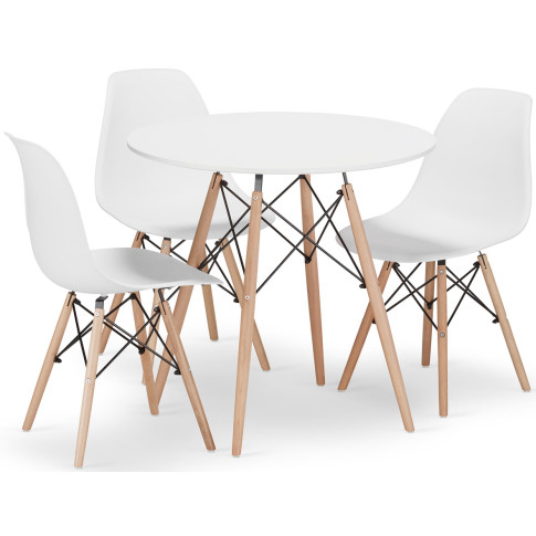 zestaw okrągły biały stół 80 cm z 3 krzesłami w stylu skandynawskim Osato 4X