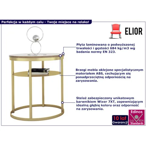 Okrągły stolik kawowy Gorbi 3X dąb lancelot złoty