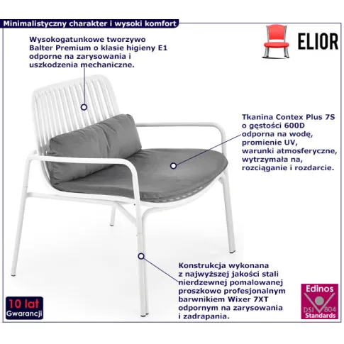 Biale minimalistyczne krzeslo ogrodowe Pefo