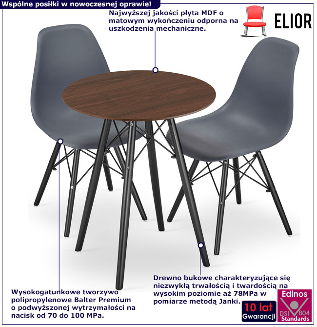 Stół 60 cm jesion z 2 krzesłami do kuchni Santino 3X infografika