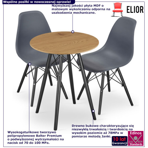 infografika nowoczesnego stołu z 2 krzesłami dąb zestaw Osato 3X