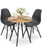 Komplet okrągły stół 60 cm dąb z 2 krzesłami - Nadikos 3X 2 kolory w sklepie Edinos.pl