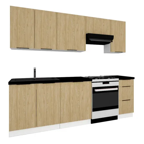 Komplet szafek kuchennych dąb olejowany 240cm Skania 37X