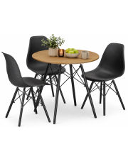 Zestaw mebli okrągły stół dąb i 3 krzesła do jadalni - Nadikos 4X 2 kolory w sklepie Edinos.pl