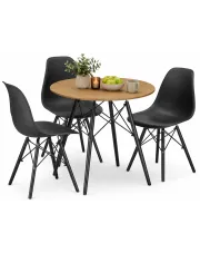 Zestaw mebli okrągły stół dąb i 3 krzesła do jadalni - Nadikos 4X 2 kolory w sklepie Edinos.pl