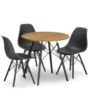 Zestaw mebli okrągły stół dąb i 3 krzesła - Osato 4X 2 kolory w sklepie Edinos.pl