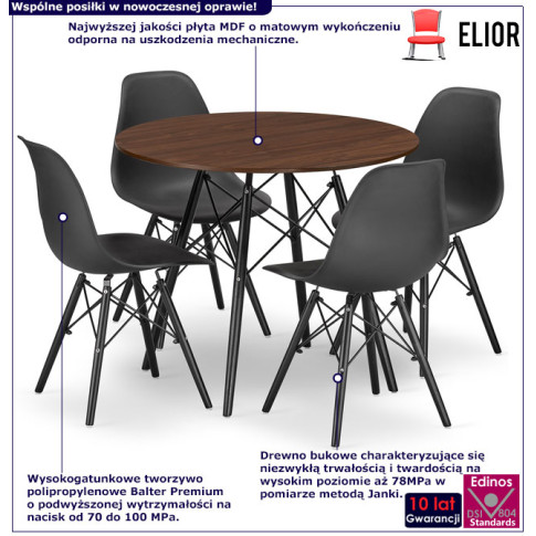 infografika kompletu stół jesion z 4 skandynawskimi krzesłami Osato 5X