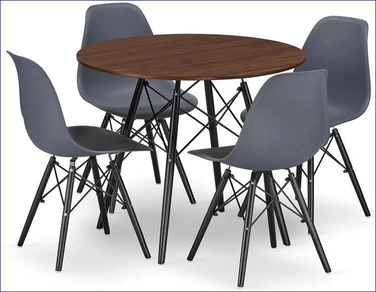 Jesionowy okrągły stół z 4 krzesłami Osato 5X
