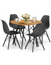 Okrągły stół dąb 80 cm w zestawie z 4 krzesłami do jadalni - Nadikos 5X 2 kolory w sklepie Edinos.pl