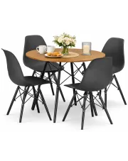 Okrągły stół dąb 80 cm w zestawie z 4 krzesłami do jadalni - Nadikos 5X 2 kolory w sklepie Edinos.pl