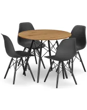 Okrągły stół dąb 80 cm w zestawie z 4 krzesłami do jadalni - Osato 5X 2 kolory w sklepie Edinos.pl
