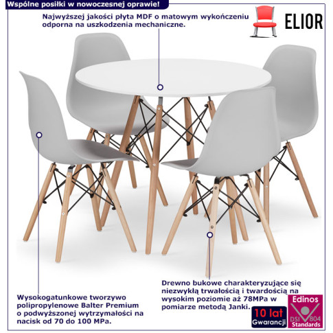 infografika zestaw stół 90 cm 4 krzesła Osato 6X
