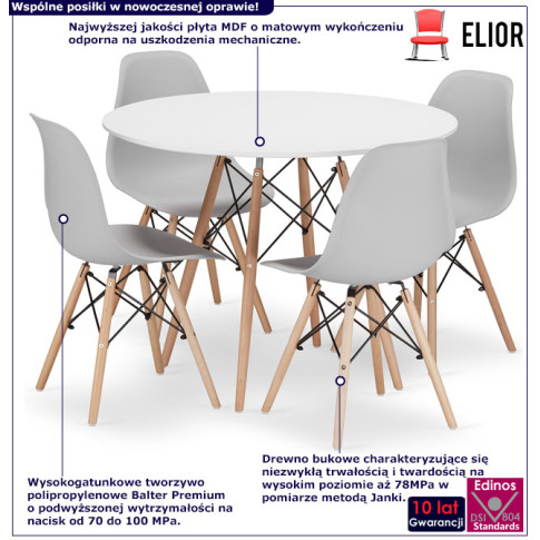 infografika komplet stół 100 cm 4 krzesła Osato 7X