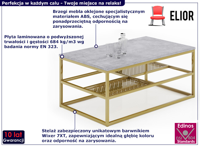 Stolik kawowy Furios 3X beton+złoty