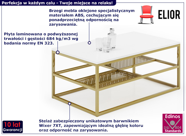 Stolik kawowy Furios 3X biały+złoty